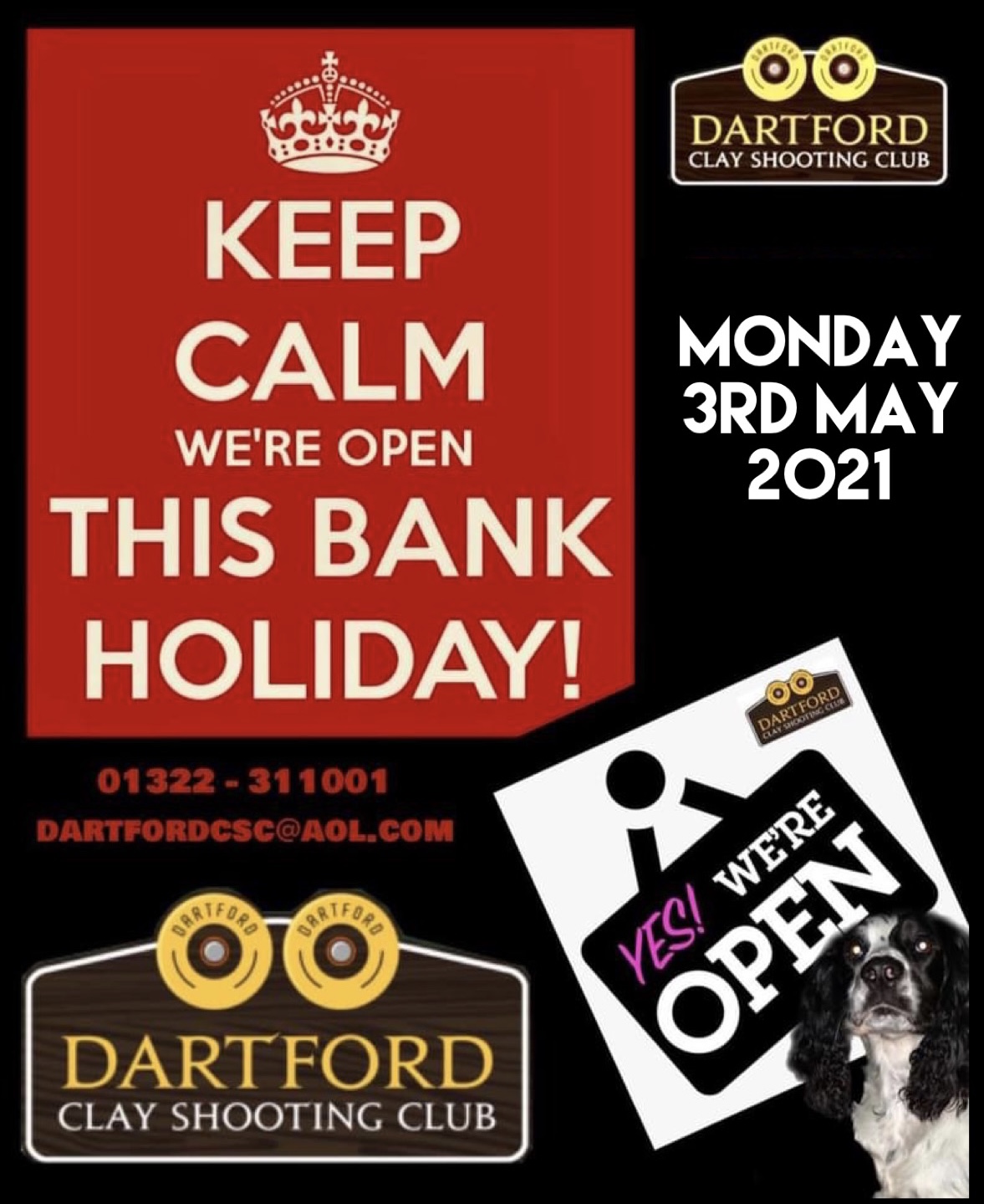 Open Bank Holiday Monday 3rd May 2021